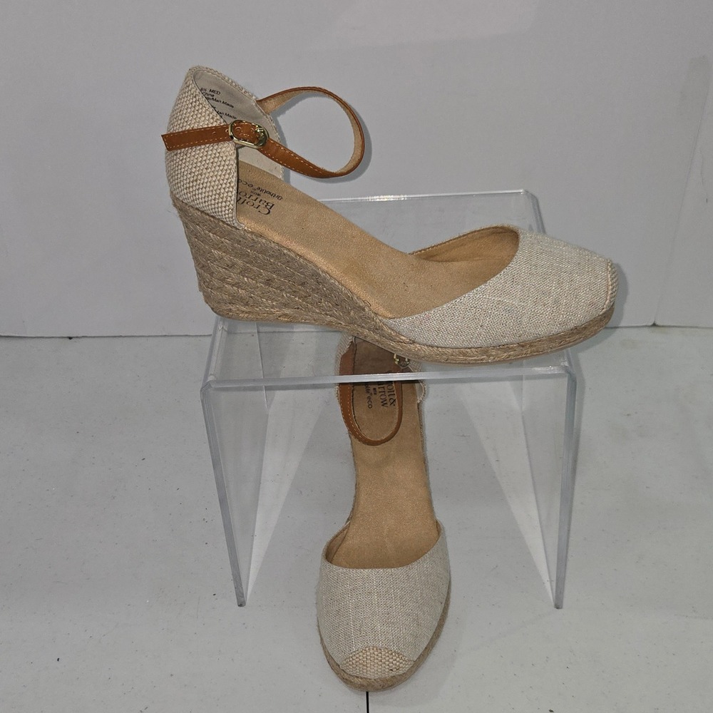 Croft & Barrow Georgina Linen Espadrille Wedge Sandals Tan Beige Womens 9.5 MED
